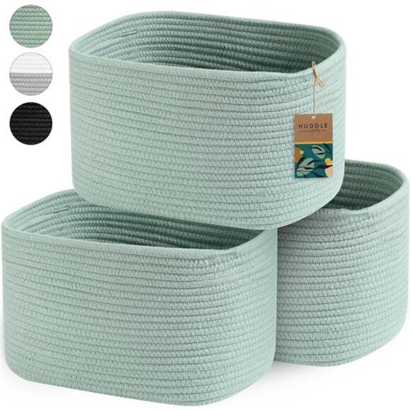 3WASHABLE Woven Baskets for Storage Baskets for Shelves Large Cotton RopeBaskets - Picture 1 of 7